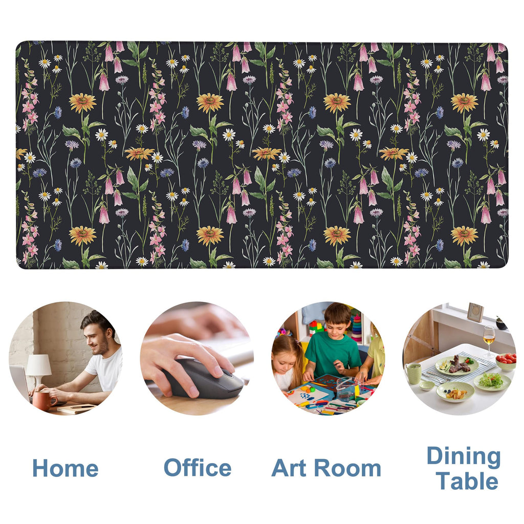 NITAHHHY Large Mouse Pad Field Flowers Gaming Desk Pad Computer Keyboard Non-Slip Waterproof Mouse Mat with Rubber Base and Stitched Edges Entertainment Office Writing Desk Mat 35.4 x 15.7 Inches