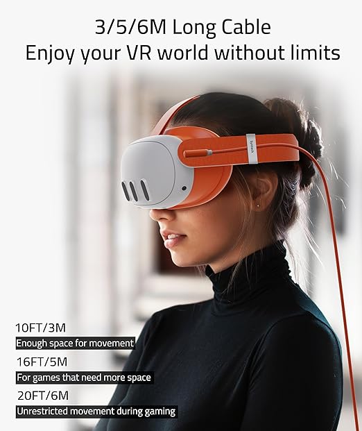 Syntech Link Cable 16 FT Compatible with Meta Quest 3S/Oculus Quest 3, Quest2/Pro/Pico4 Accessories and PC/SteamVR, High Speed PC Data Transfer, USB 3.0 to USB C Cable for VR Headset, Blood Orange