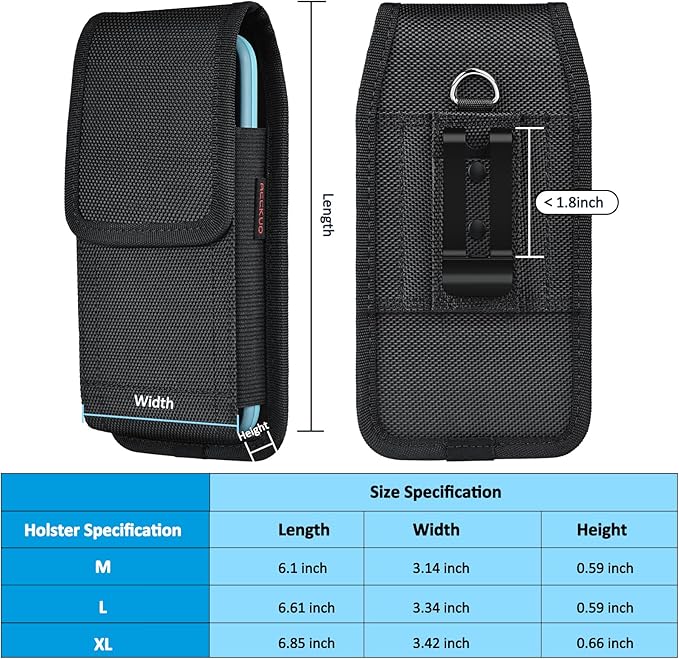 Phone Holster for Belt with Metal Clip and Magnetic Closure Compatible with iPhone 16/15/14/13/12 Pro Max, Galaxy S25/S24/S23/S22 Plus & FE for Everyday Protection, L-Black