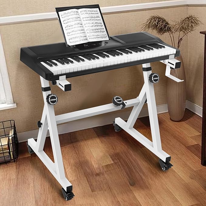 Universal Z-style Heavy-Duty Piano Keyboard Stand - Adjustable and Portable for 61/88 Keys (White)