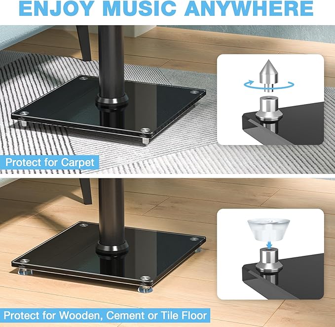 Rfiver Bookshelf Speaker Stands Pair, Height Adjustable Rear Speaker Stands from 32" to 43" with 360° Swivel, 11 lbs Capacity, Set of 2 for Satellite & Small Bookshelf Speakers