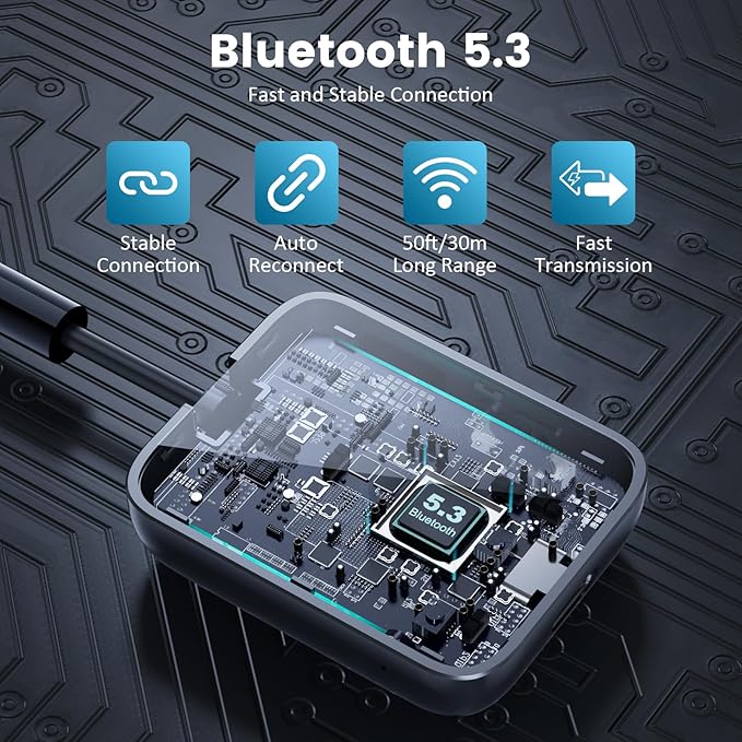 1Mii Bluetooth 5.3 Transmitter Receiver 2-in-1, aptX Adaptive & Low Latency Wireless Audio Adapter for Airplane, Dual Link 2 Devices, 25H Playtime, 3.5mm AUX for TV/Car/Home Stereo/Gym