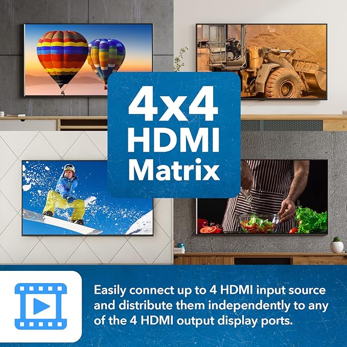 OREI 4x4 HDMI Matrix Switch 4K Downscale, ARC, Audio Extraction, HDCP 2.2