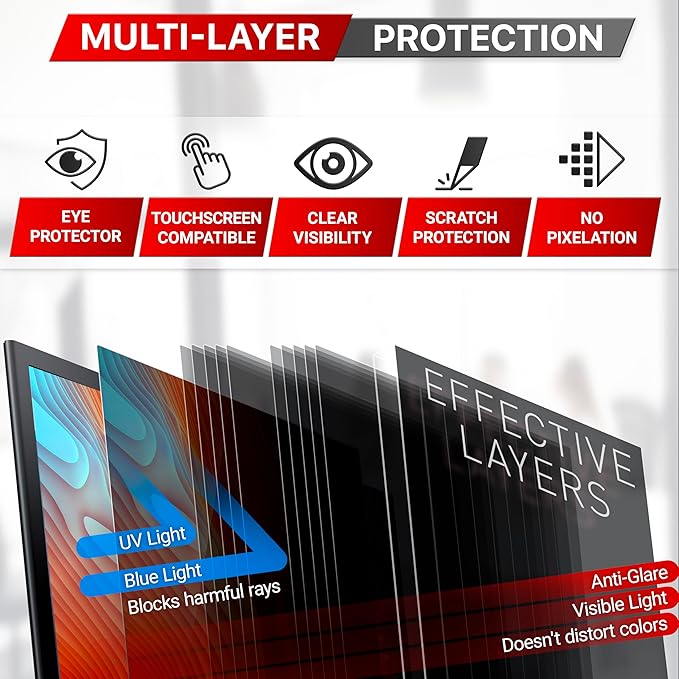 VINTEZ 15.6 Inch 16:9 Privacy Screen for Computer Monitor and Laptop - Anti Glare Protector Film Blue Light Filter Eye Protection - Computer Screen Privacy Shield, [1 Pack]
