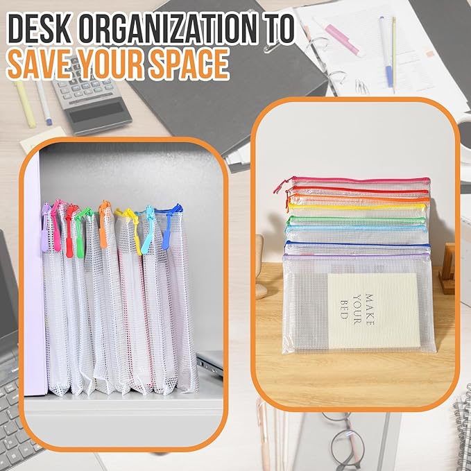 24pcs Mesh Zipper Pouch Bags Puzzle Storage Bags, A4 13x9 Inches Large Reusable Zipper Pouches for Classroom Organizing Board Game Home Organization