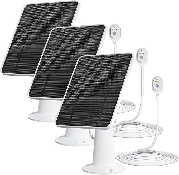 Solar Panel Charger Compatible with Ultra/Ultra 2/Pro 3/Pro 4/Pro 3 Floodlight Security Camera, 5V 4W Solar Panels Charging IP65 Weatherproof w/ 9.8ft Charging Cable Adjustable Wall Mount, 3 Pack