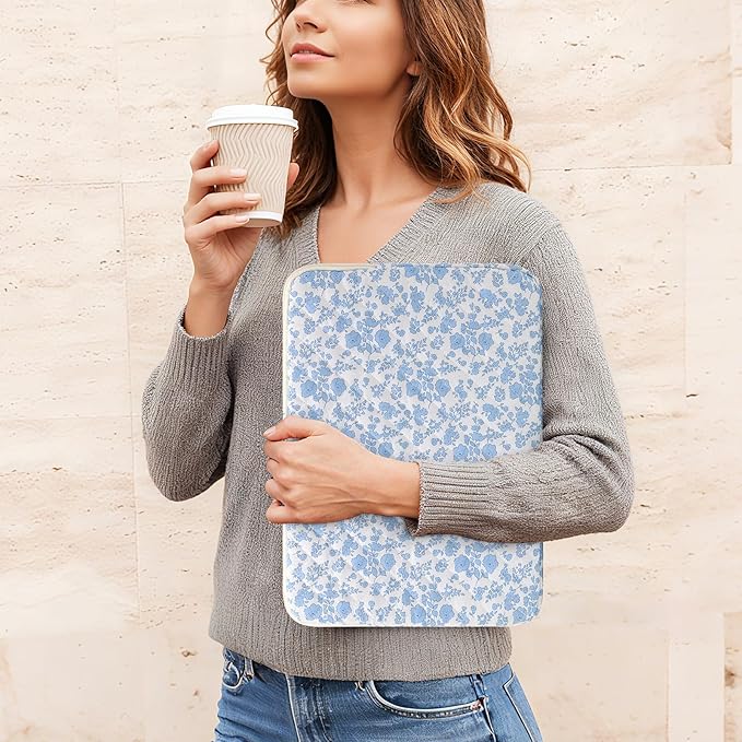 Puffy Laptop Sleeve 13-15.6 Inch Cute Quilted Laptop Protective Case Padded Floral Computer Sleeve for MacBook (B-Blue, 15 Inch)