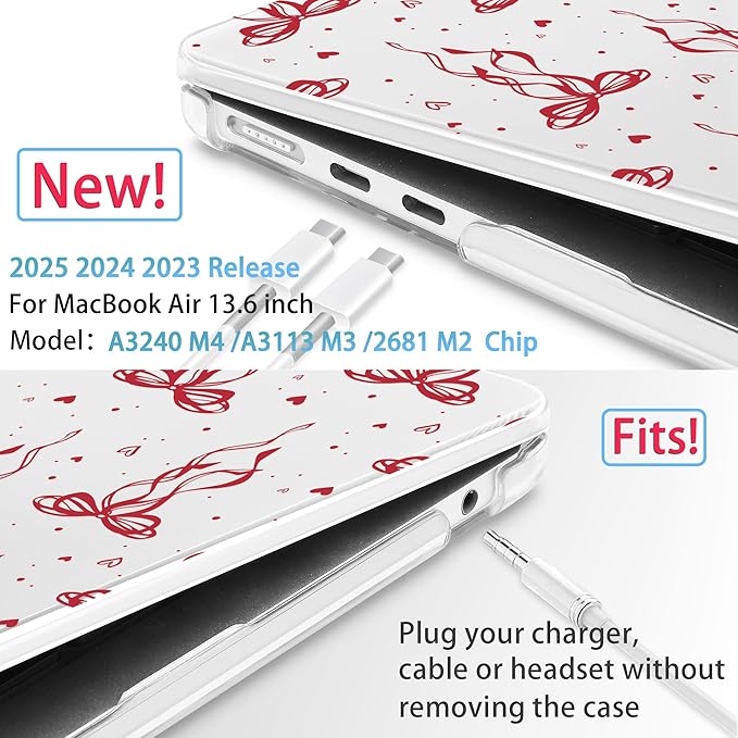 Mektron for 2025 M4 MacBook Air 13.6 Inch A3240 Case Fits 2023 A2681 M2 2024 A3113 M3 Chip with Liquid Retina Display Touch ID, Printed Plastic Hard Shell Cover for MacBook Air 13.6", Layer Bows