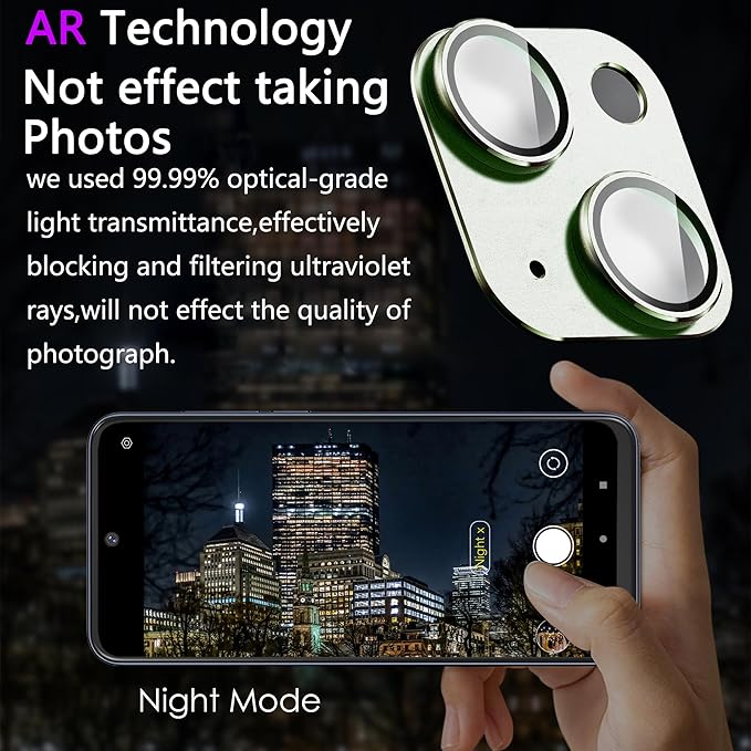 2 Pack Camera Lens Protector for iPhone 15 / iPhone 15 Plus,[Not Easy to Breakn ] AR Tempered Glass Strong Adsorption Metal Camera Cover Screen-Light Green