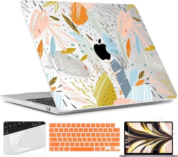 TWOLSKOO for M4 MacBook Air 13.6 inch Case 2025-2022 Release M4 A3240 M3 A3113 M2 A2681, Plastic Hard Shell & Screen Protector & Keyboard Cover & Trackpad Film, Doodle Floral