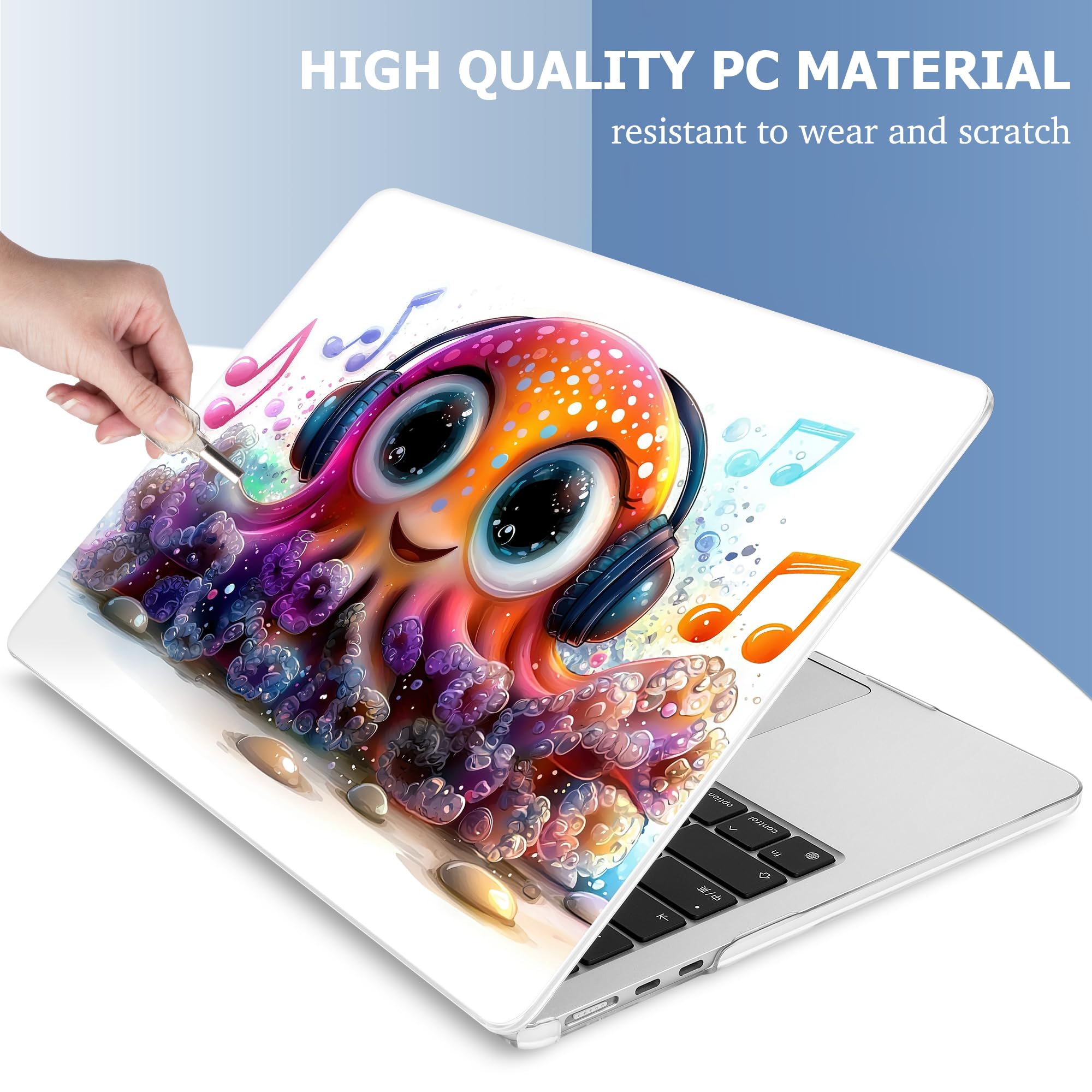 Mektron Case for 2026 MacBook Air 15 INCH M5 A3448 Compatible with M4 A3241 /M3 A3114 /M2 A2941 Printed Plastic Hard Shell Cover with 15.3" Liquid Retina Display Touch ID- Cute Octopus
