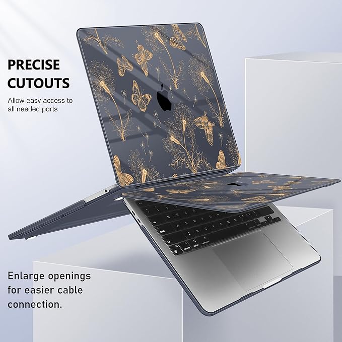 Case for MacBook Pro 13 inch with/Without Touch Bar (2016-2022, M2 A2338 M1 A2289 A2251 A2159 A1989 A1706 A1708), Hard Shell + Keyboard Cover + Dust Plug, Butterflies