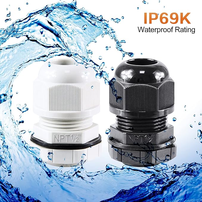 XHF 2 Pcs 1" IP68 Strain Relief Nylon Cord Grip Waterproof NPT Cable Glands Adjustable UL Listed and RoHS Compliant (Black)