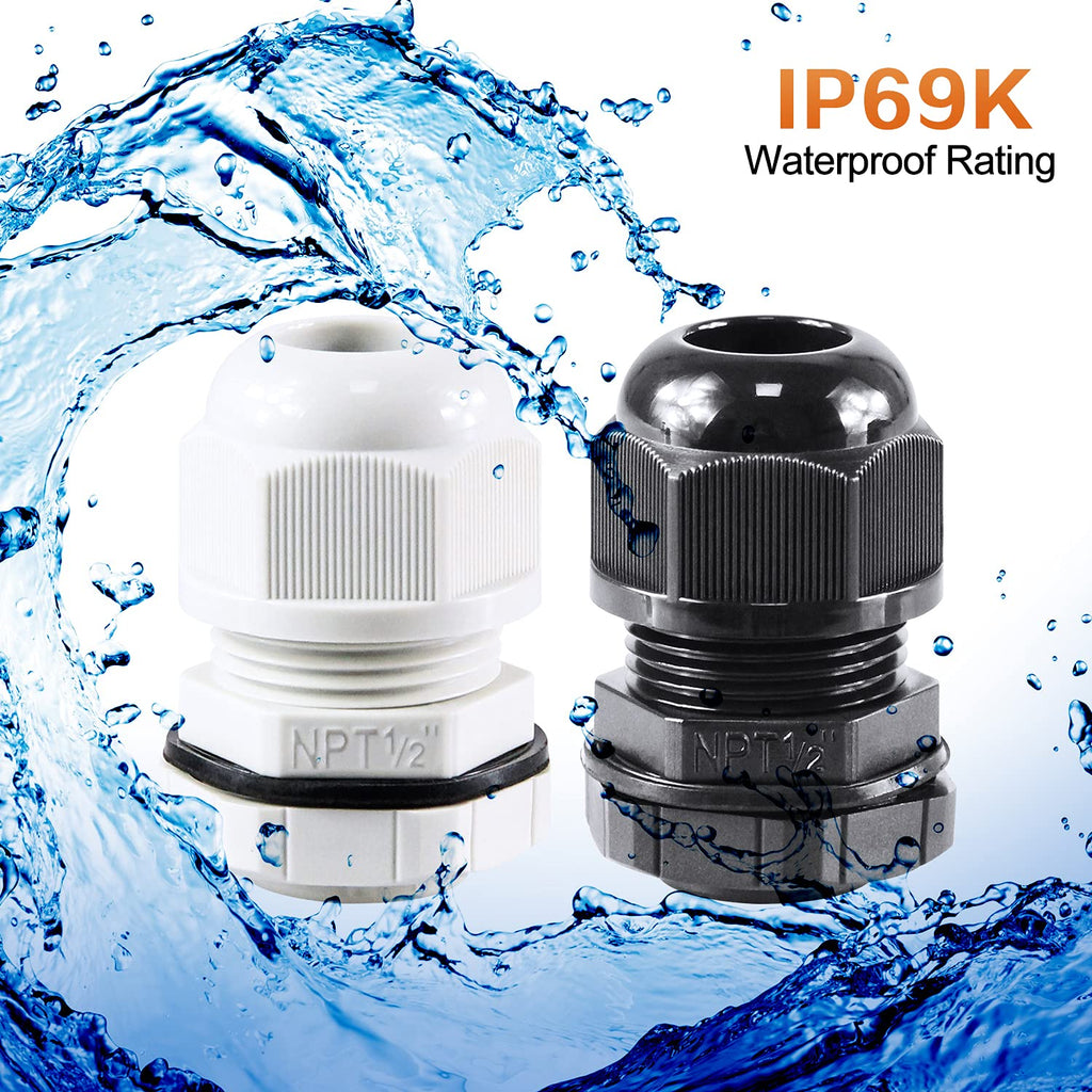 XHF 5 Pcs 3/4" IP68 Strain Relief Nylon Cord Grip NPT Cable Glands Adjustable UL Listed and RoHS Compliant (Black)
