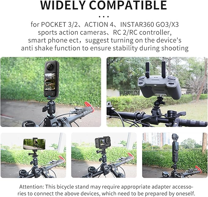 Action Camera Clamp Mount Bike Handlebar Mounts,Universal Compatible with DJI Pocket 3 /Action 5 Pro/Osomo 360, for Insta360 X5/X4 Series, Fit for Light/Other Sports Action Camera Clip Adapter Holder