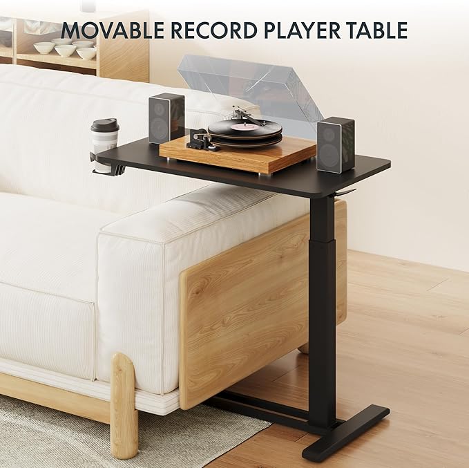 FLEXISPOT Adjustable C Table with Wheels, Mobile Snack Side End Table Sofa Couch Bedside Table Laptop Rolling Cart TV Tray Night Stand Small Space Side Table,(31.5" W x 17.7" D,Black)