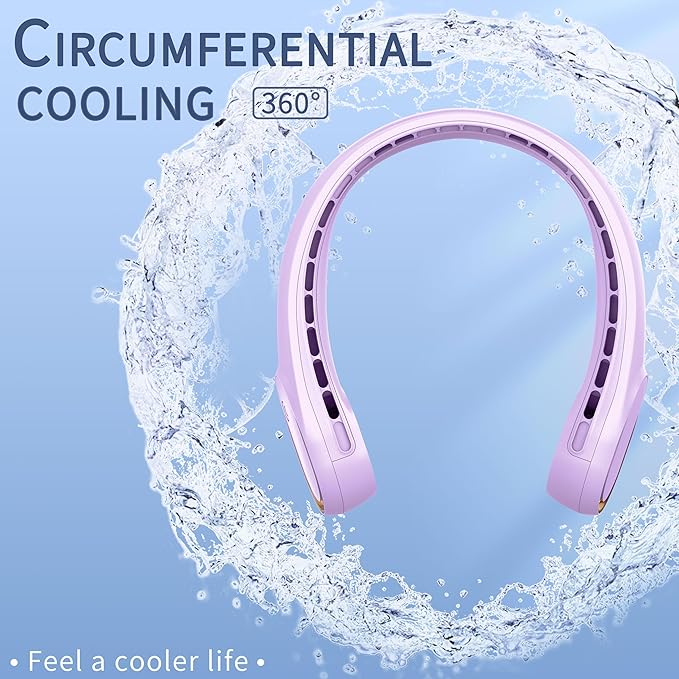 FrSara Neck Fan, Portable Personal Fan Strong Wind, 5200mAh, Air Volume,360° Cooling, No Hair Twisting, Air Volume On 2 Sides, Non-Slip, Quick Charge, Long Use Time, Gift for Women, Men, Birthday