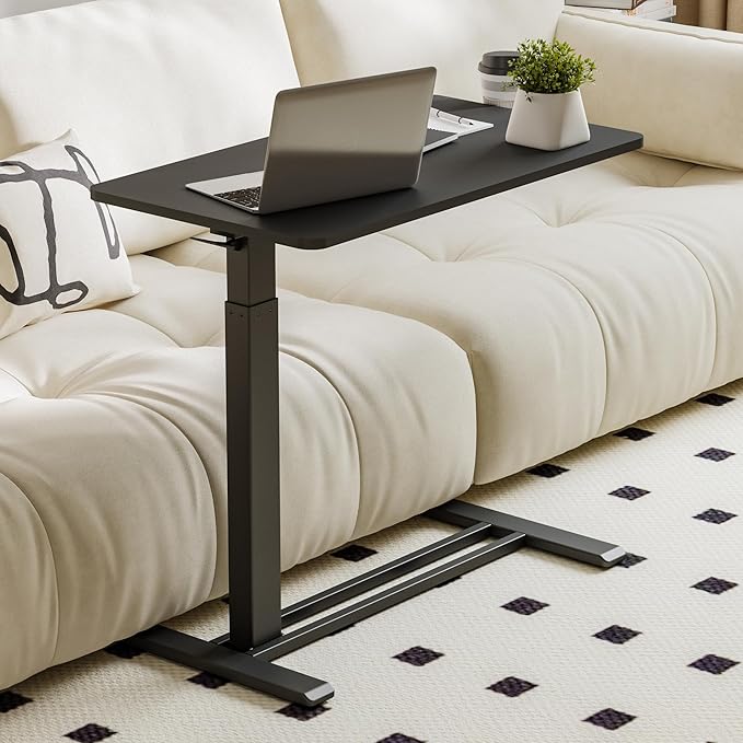 FLEXISPOT Mobile Standing Desk with Wheels Pneumatic Laptop Desk Rolling Computer Cart Movable Height Adjustable Small Sit Stand Workstation Home Use (31.5" W x 17.7" D, Black)