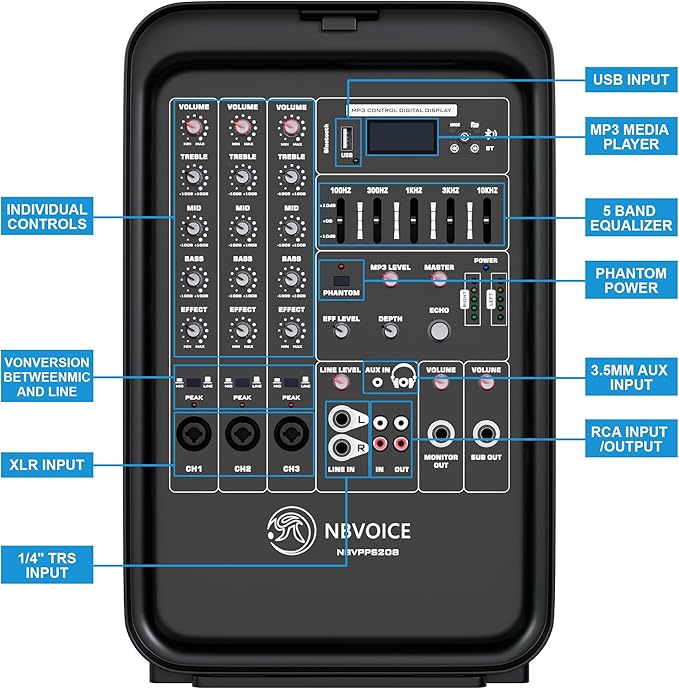 Professional Portable All-in-One 2-Way PA System Suitcase-Style Design with 8-Channel Mixer and 2X Speaker Stands,Bluetooth, Microphone, Remote Control for Performances, Presentations