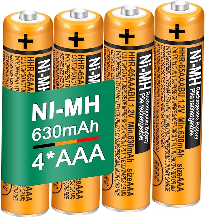 4 Pack HHR-65AAABU NI-MH Rechargeable Battery for Panasonic 1.2V 630mAh AAA Battery for Cordless Phones