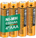4 Pack HHR-65AAABU NI-MH Rechargeable Battery for Panasonic 1.2V 630mAh AAA Battery for Cordless Phones