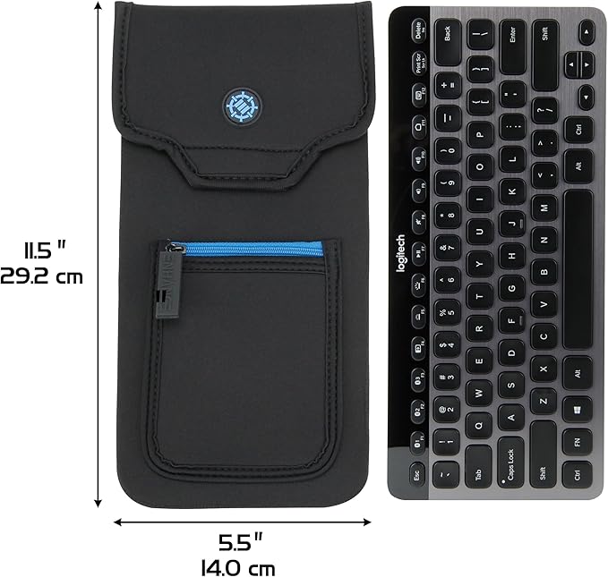 ENHANCE Bluetooth Keyboard Sleeve Case for Logitech K810, Anker, Apple Magic Keyboard (up to 11.5 Inches) with Neoprene Construction, Wireless Mouse Storage & Cable and Charger Pouch