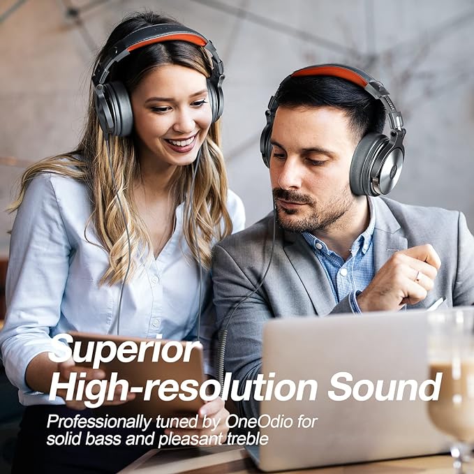 OneOdio Hi-Res Over Ear Headphones for Studio Monitoring and Mixing, Sound Isolation, Protein Leather Earcups, 50mm Driver Unit, Wired Headphones for AMP Guitar Keyboard (Pro-50 Metallic Blue)