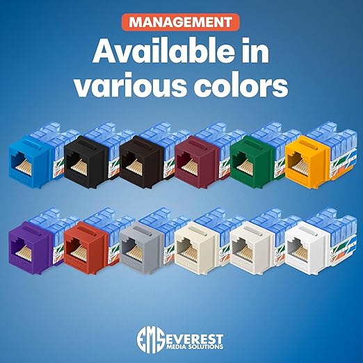 Everest 90° Angled RJ45 Cat5e Keystone Jacks 10-Pack in Gray - Slim Profile Female RJ45 Connectors - Cat 5e Keystone Jack - Compatible with 90° Angled Speed Termination Tool - easyJACK (B094WB91H3)