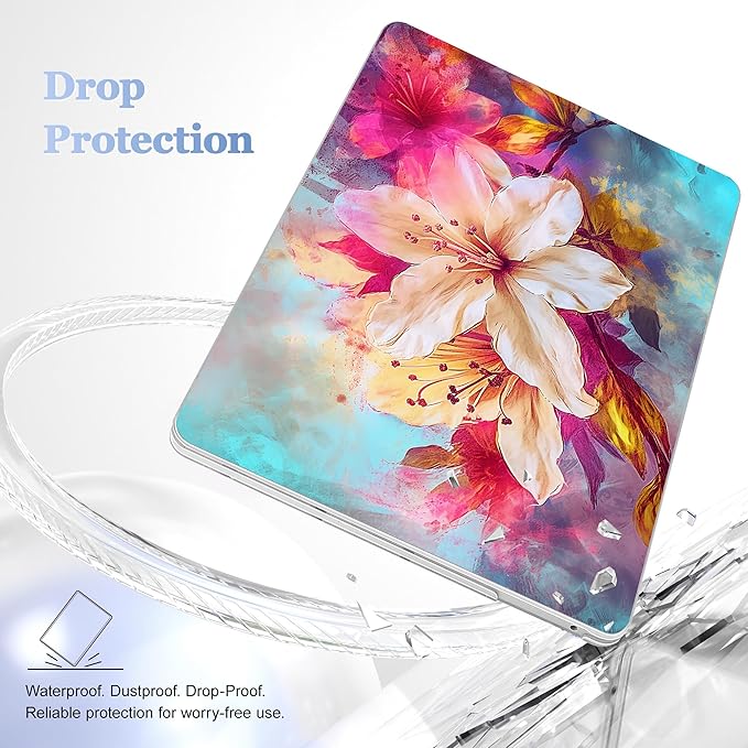 May Chen for New MacBook Pro 13 Case 2022 2020 Release (A2338 M1 M2/A2289/A2251), Plastic Crystal Hard Shell Case Cover with Keyboard Cover for MacBook Pro 13-inch Touch Bar, Watercolor Floral