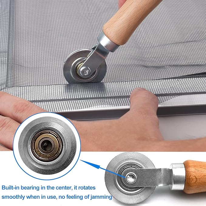 BAYTORY Upgrade Window Screen Repair Kit, Steel/Nylon Roller Tool with Bearing, Spline Removal Hook and 12Pcs Screen Clips Replacement for Installing Door Mesh Screens