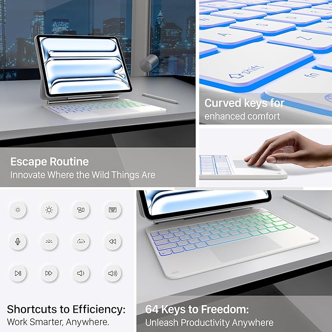 typecase Keyboard Case for iPad Pro 13-inch (M4) 2024,Magic Keyboard with 11 Colors Backlight for iPad Pro 13,Keyboard Case with Pencil Holder,Multi-Touch Trackpad, Easy-Set Magnetic Stand,(White)