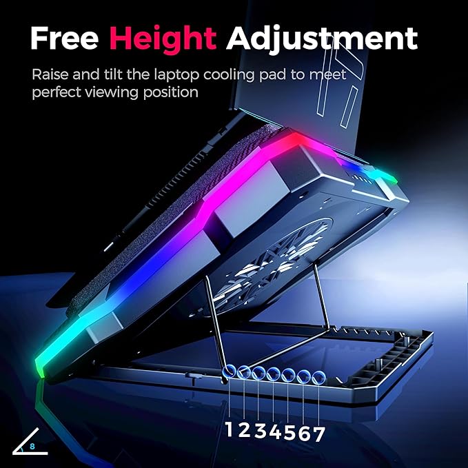 AICHESON Gaming RGB Laptop Cooling Pad with Powerful Cooler Fan, Sealed Foam and Phone Holder for 15-19 inch Laptops and PC Computers