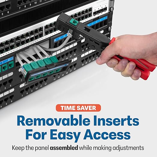 Everest 24 Port Keystone Patch Panel (1-Pack) - Removable 6-Port Panels - Use with Slim Profile Keystones ONLY (Wider Jacks May not fit Side by Side) - with Adjustable Rear Cable Management Bar
