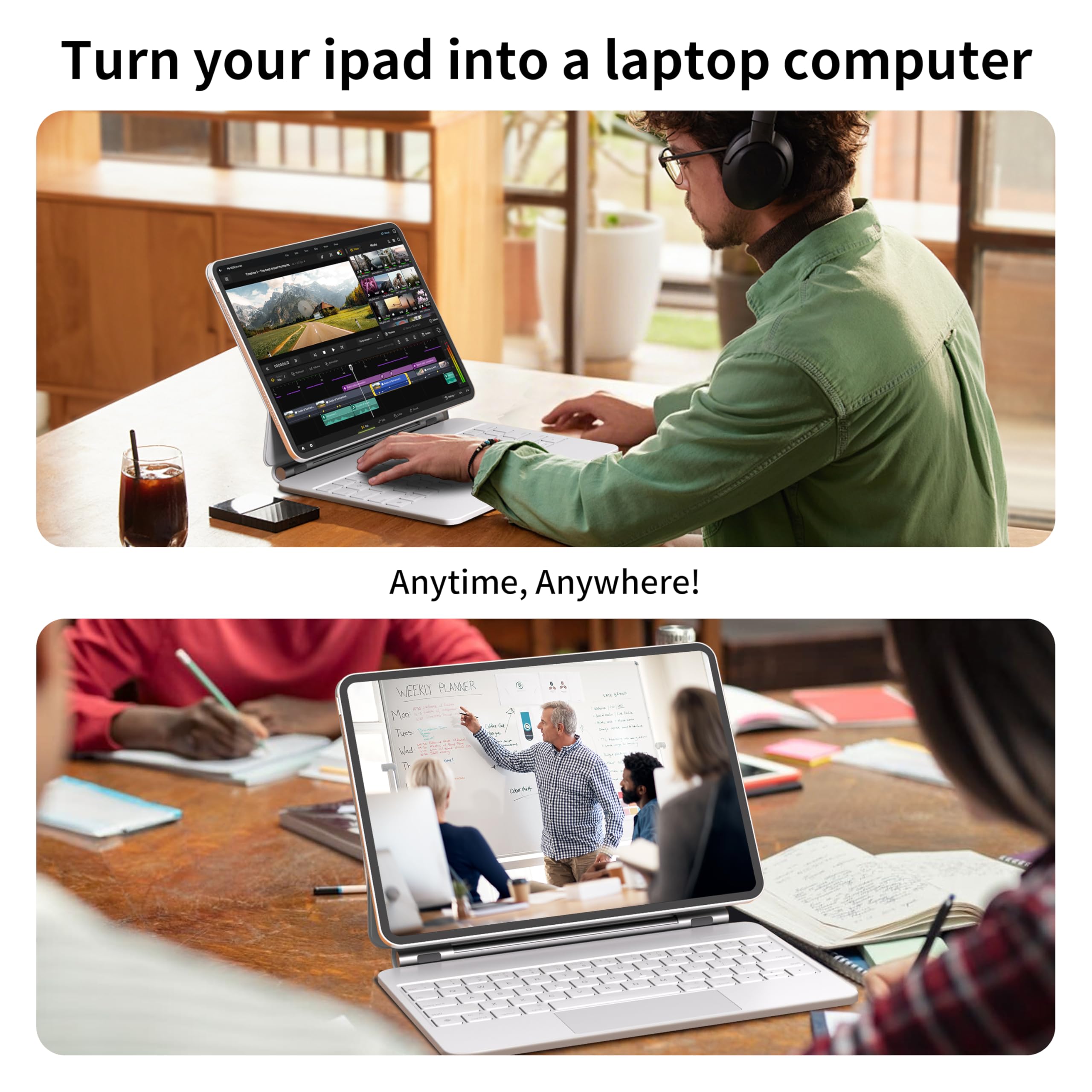 Otuoor Magic Keyboard for iPad 10th, Effortless Command, The Comfort Angle, iPad 11th (A16 2025) Case with Keyboard, Uninterrupted View, Snap Tight, 7 Color Backlight, Multi-Touch Trackpad, White
