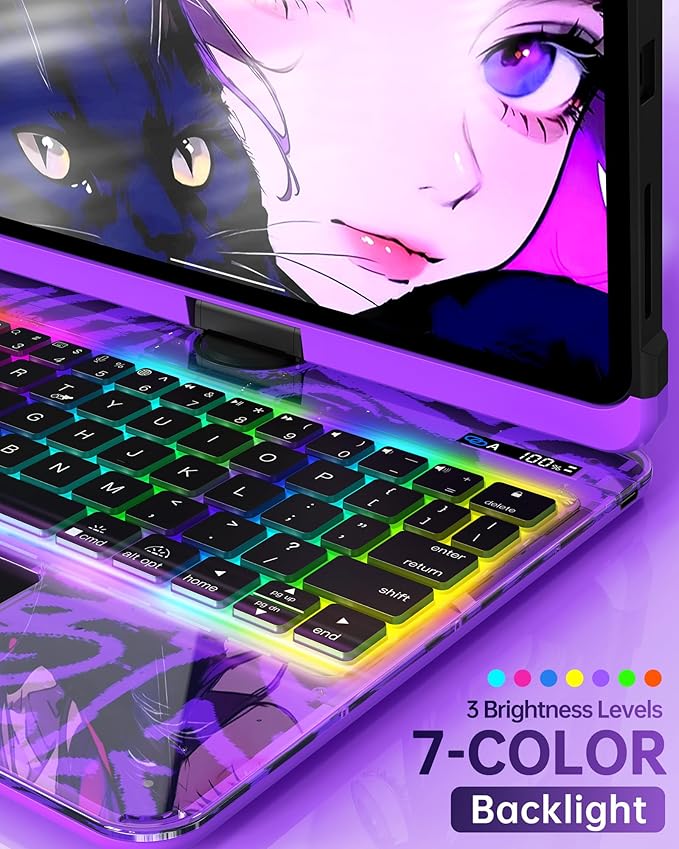 Intermerge Clear iPad A16 11th (2025) & 10th Generation 10.9" Case with Keyboard, 360° Transparent Multi-Touch Trackpad, 7-Color RGB Keyboard, Pencil Holder, Type-C, Power Indicator, Neon Pulse