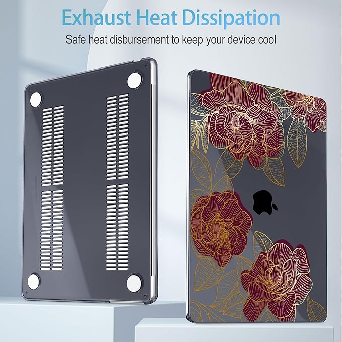 Mektron for 2025 M4 MacBook Air 13.6 Inch A3240 Case Fits 2023 A2681 M2 2024 A3113 M3 Chip with Liquid Retina Display Touch ID, Printed Plastic Hard Shell Cover for MacBook Air 13.6", Golden Rose