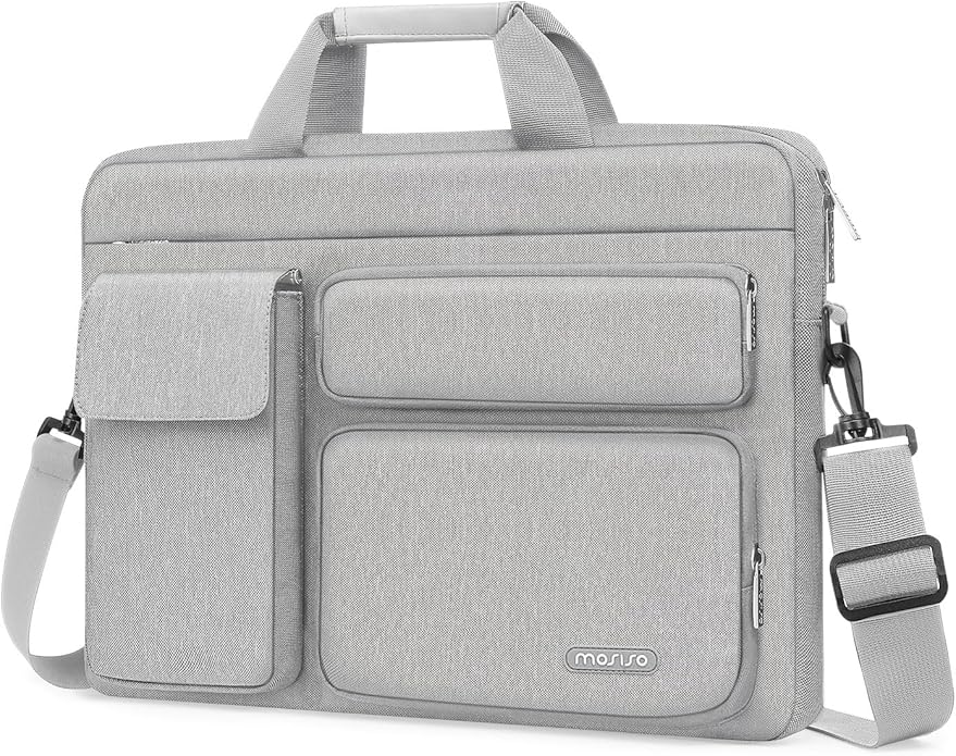 MOSISO Laptop Shoulder Bag, Computer Bag with 2 Raised&1 Flapover&1 Horizontal Pocket&Handle&Belt