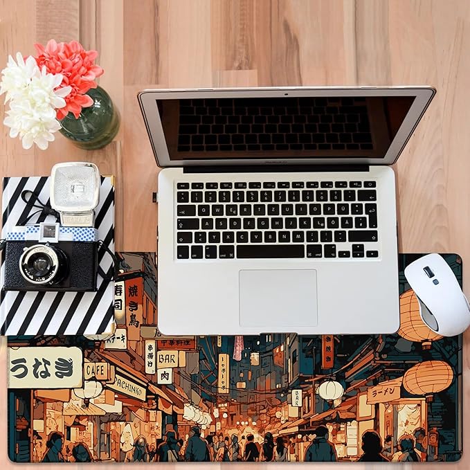 Gaming Desk Pad Large Extra Length Tokyo Japan Mouse Pad Keyboard Laptop Non-Slip Waterproof with Rubber Base Thick Stitched Edge Mouse Mat for Office Home 35.4 x 15.7 Inches