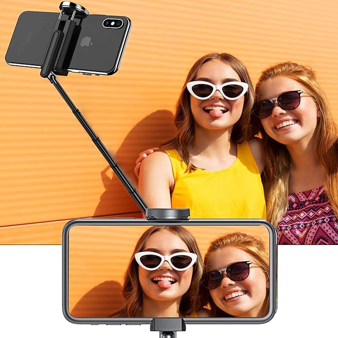 Selfie Stick Tripod with Remote Aluminum Alloy Phone Tripod Bluetooth Remote and 270°Rotation Stand Compatible with iPhone and Android Phone
