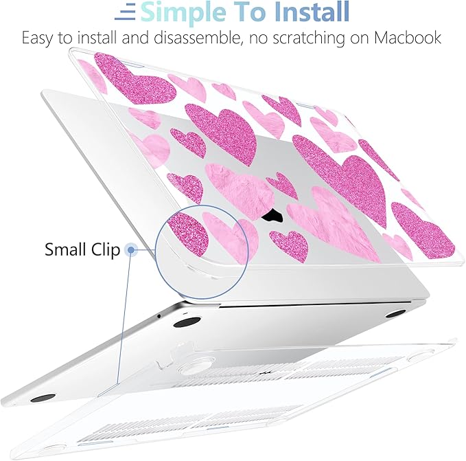 MEEgoodo for M4/M3/M2 MacBook Air 15.3 inch Case 2025 2024 2023, Case Fit Model (A3241/A3114/A2941) for MacBook Air 15 inch, Laptop Hard Shell with Keyboard Cover, Glitter Hearts