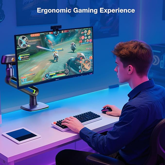 RGB Gaming Monitor-arm for Flat/Ultrawide/Curved Monitors 32 to 60 inch, Heavy Duty Stand Load up to 20 kg, VESA 75/100 mm Monitor-Mount F6-G