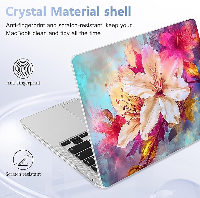 May Chen for New MacBook Pro 13 Case 2022 2020 Release (A2338 M1 M2/A2289/A2251), Plastic Crystal Hard Shell Case Cover with Keyboard Cover for MacBook Pro 13-inch Touch Bar, Watercolor Floral