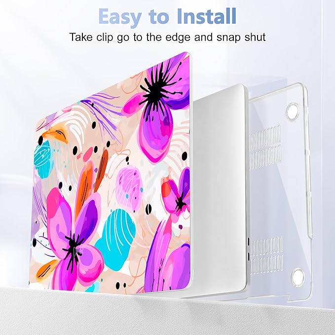 Case for MacBook Pro 13 inch with/Without Touch Bar (2016-2022, M2 A2338 M1 A2289 A2251 A2159 A1989 A1706 A1708), Hard Shell + Keyboard Cover + Dust Plug, Trendy Floral