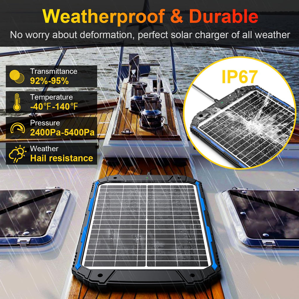 SUNER POWER 20W 12V Solar Battery Trickle Charger & Maintainer PRO, Built-in Intelligent MPPT Controller, Waterproof 12 Volt 20 Watt Solar Panel Charging Kits for Car Marine RV Trailer Boat Automotive