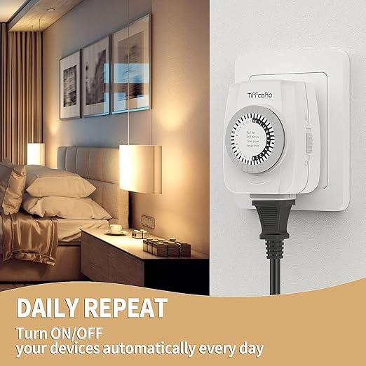 TiFFCOFiO Indoor Mechanical Timers for Electrical Outlets, 2 Prong Plug in Outlet Daily Repeating Light Timer for Indoor Lights, ETL Listed (2 Pack)