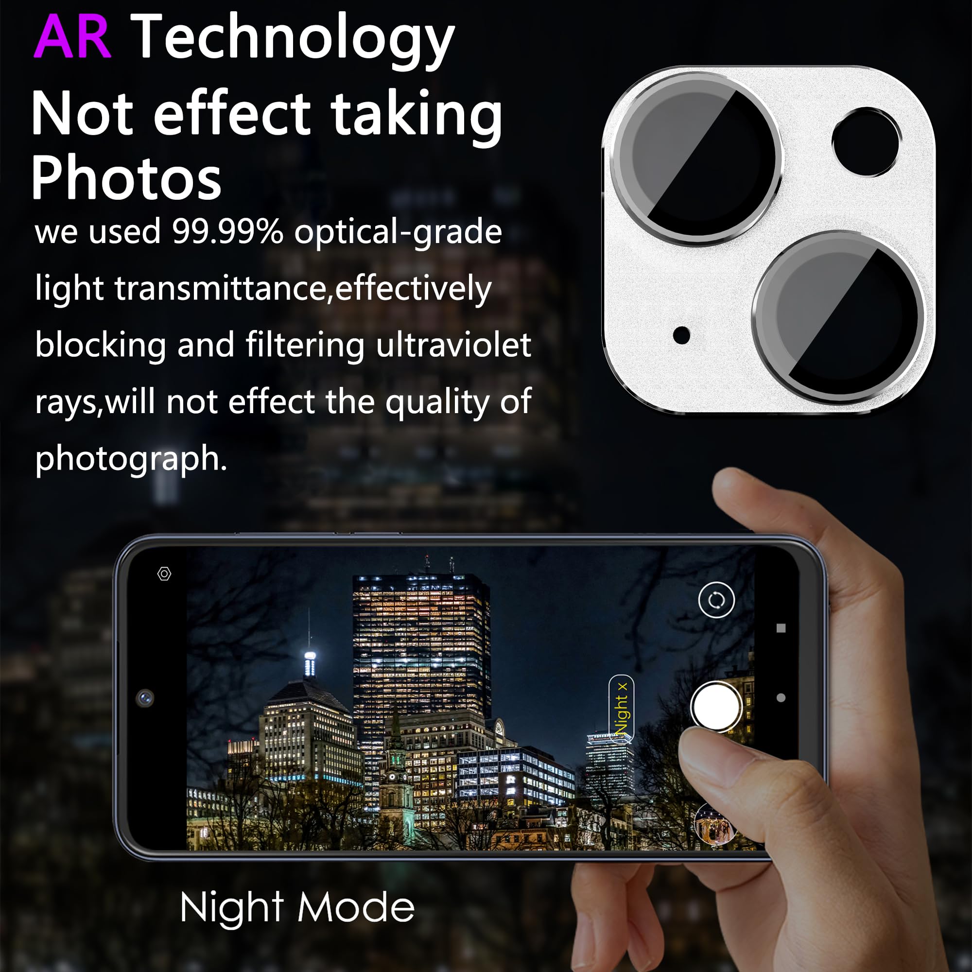 SHANG PIN JIA 2 Pack Camera Lens Protector for iPhone 14/14 Plus,[Not Easy to Breakn ] AR Tempered Glass Strong Adsorption Metal Camera Cover Screen-Silvery