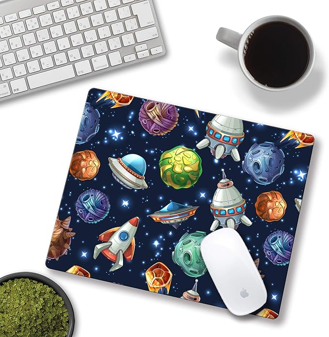 Kids Mouse pad Computer Mousepad with Comic Space with Planets and Spaceships Design Personalized Mouse mat for Laptop Computer Office Decoration Accessories Gift