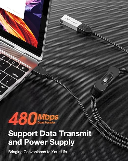 ANDTOBO USB Switch Extension Cable, (Upgraded Data + Power) USB Extension Cord with On/Off Power Switch Cable for LED Strips, iOS System, etc- 3.3 FT