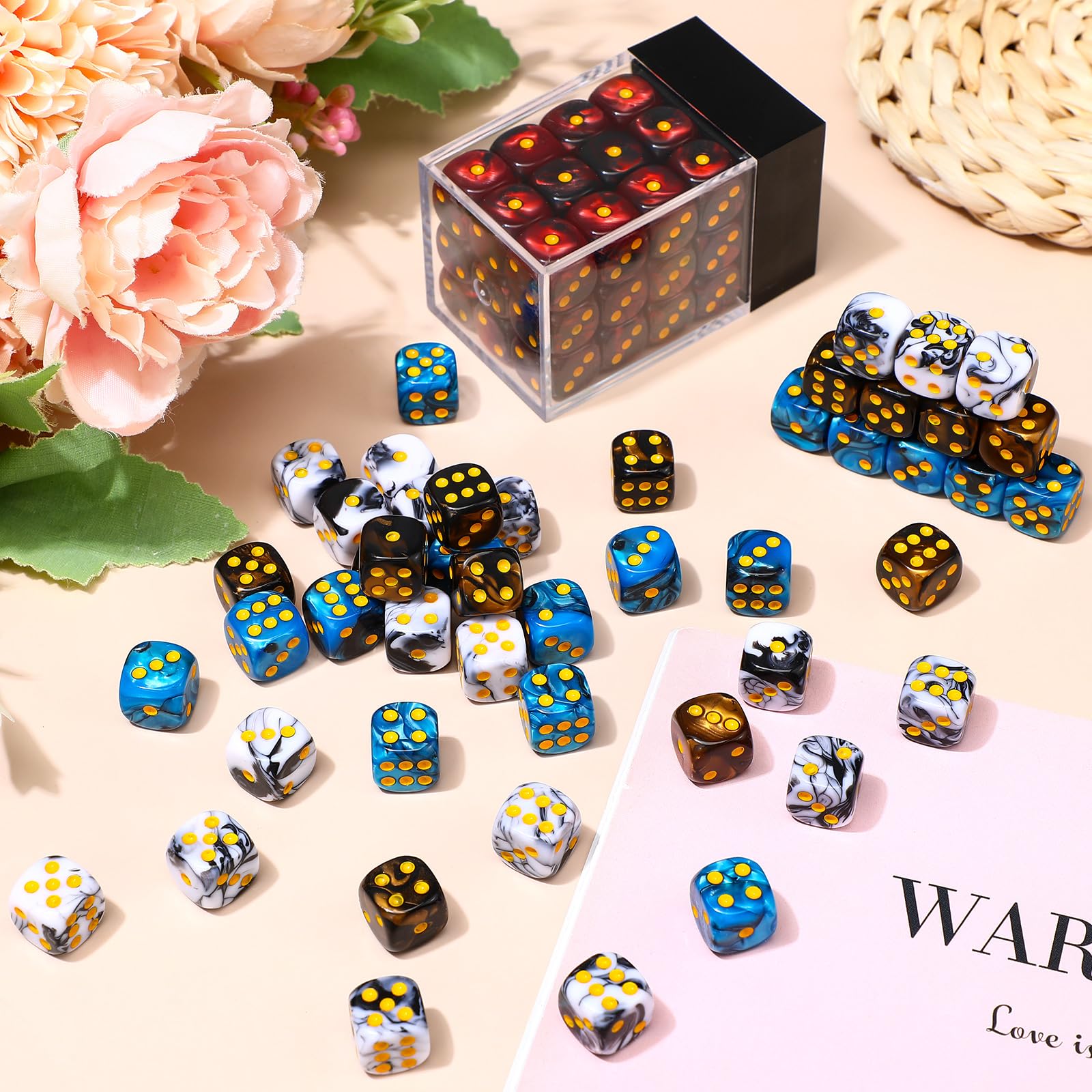 Foilswirl 144 Pcs 12mm 6 Sided Mini Dice Set for School Classroom Table Games D6 Game Standard Dice with Portable Plastic Box for Teaching Math Learning (Classic Color)
