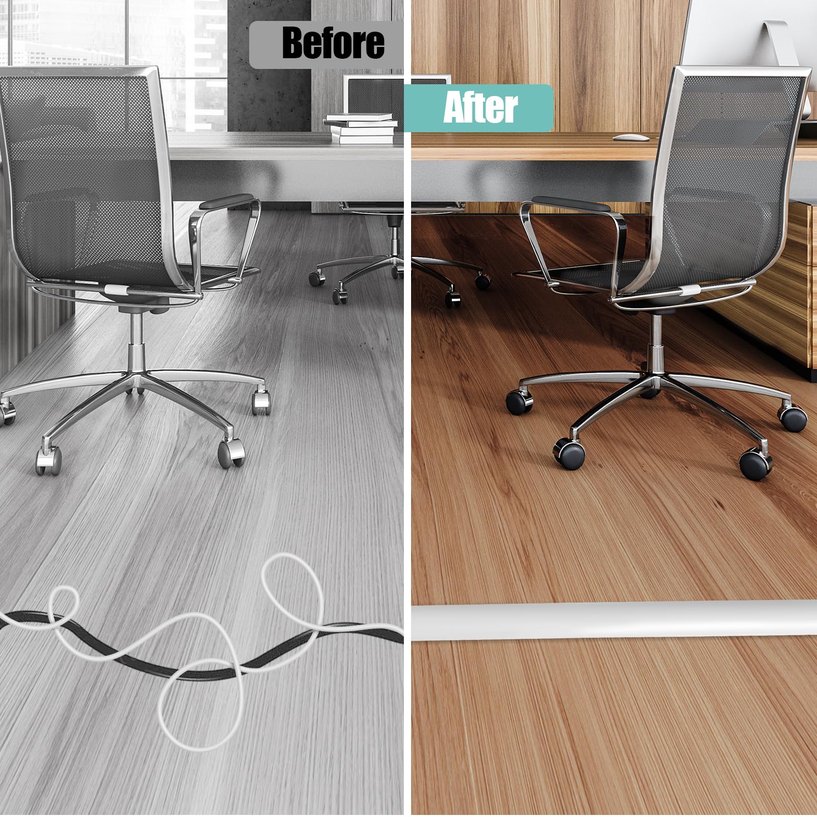 Floor Cord Cover Self Adhesive Cord Hider,20FT Cable Management, Extension Strip Protector for Wires, Prevent Cable Trips for Offices, Gyms, Exhibitions Cavity:0.39"(W) x 0.27"(H) White